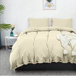 LHKIS Duvet Cover Set 3 Pieces Soft Microfiber Duvet Cover Queen Size Beige .